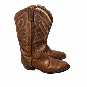 Vintage Tony Lama Brown Leather Apache Western Cowboy Boots Size 8.5D USA made